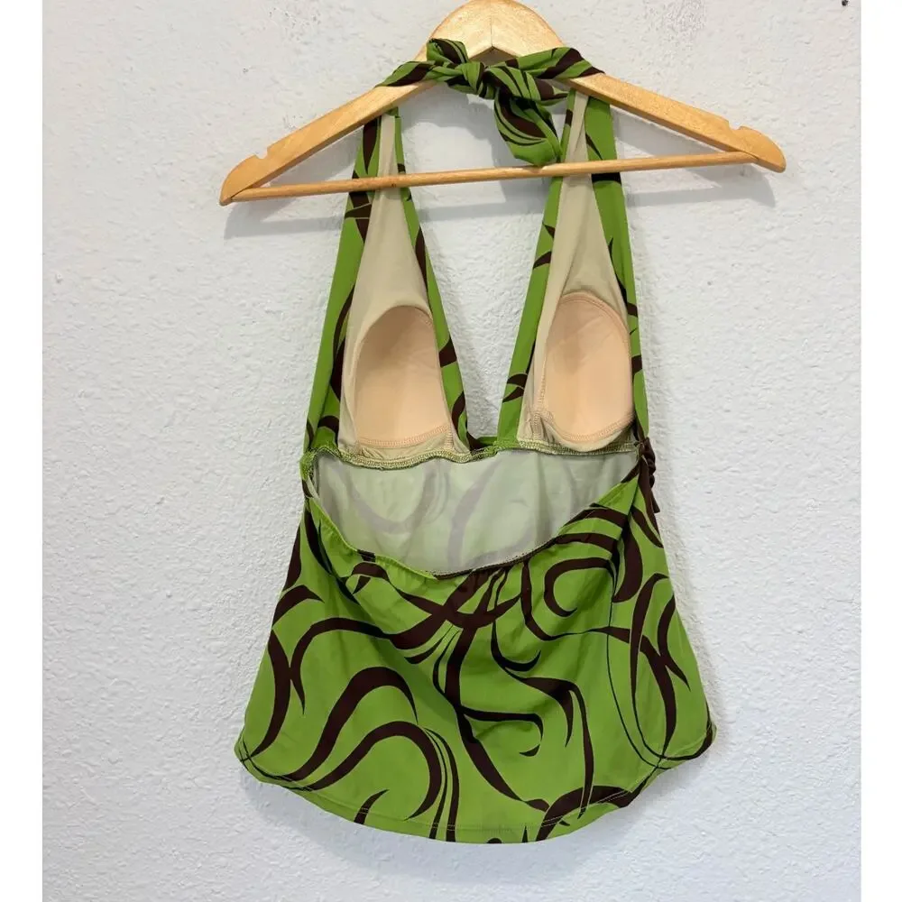 y2k bathing suit tankini top tank babydoll top funky twee girly glam green brown